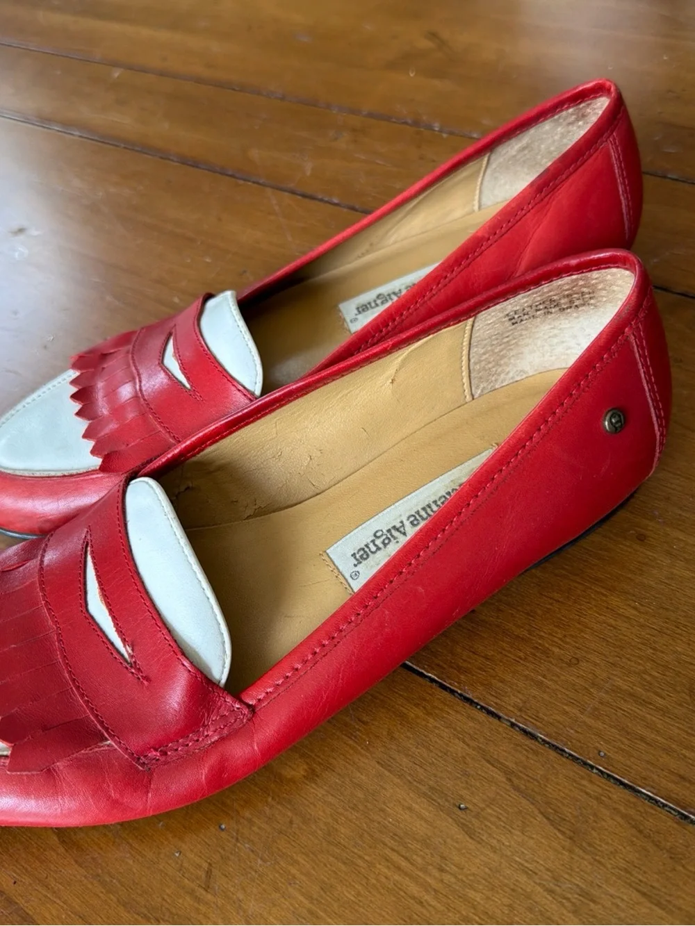 Etienne Aigner Red and White Leather Loafers